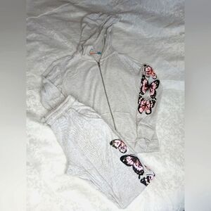 VINTAGE HAVANA Girls Butterfly Sweatsuit Soft / Light Fleece Jogger Hoodie 10/12